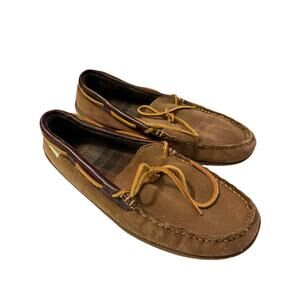 L.L. Bean Men’s Suede Moccasin Slippers Size 9 Brown Lined Indoor Outdoor  Shoes